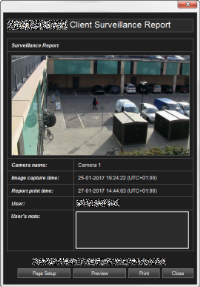 La ventana del Informe de vigilancia en XProtect Smart Client.