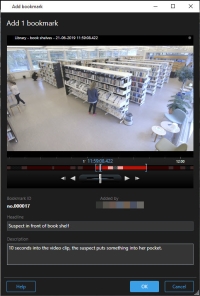 Ett bokmärkesfönster i XProtect Smart Client.